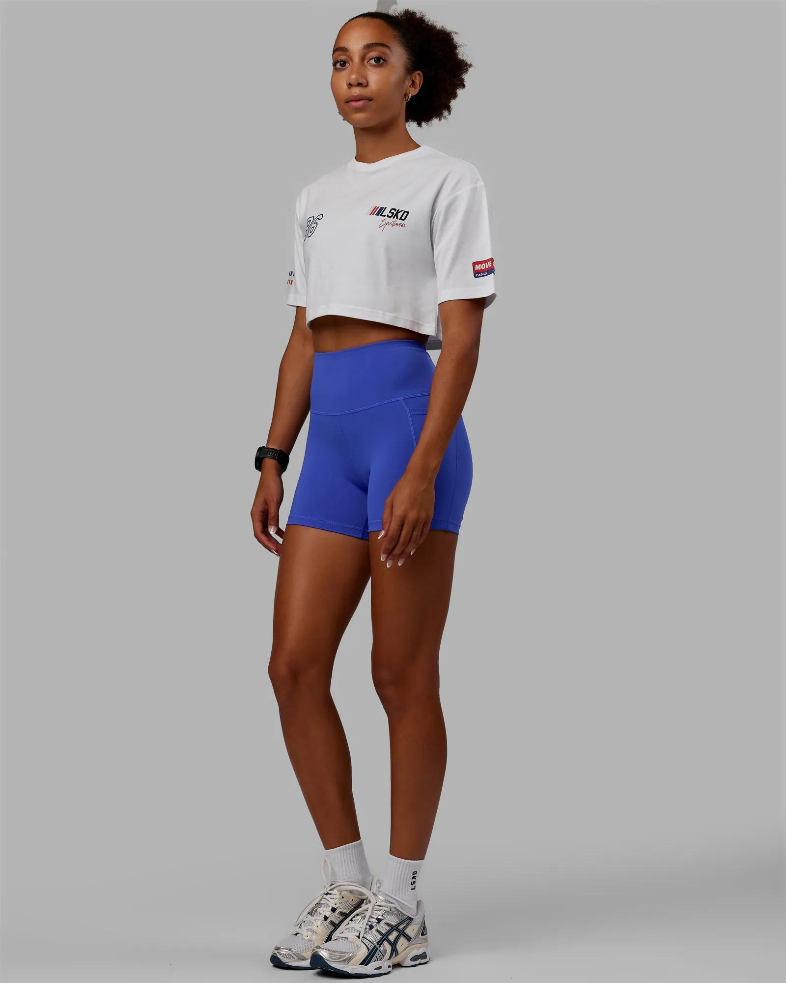 White-Navy Cropped FLX Cotton Tee by Redline