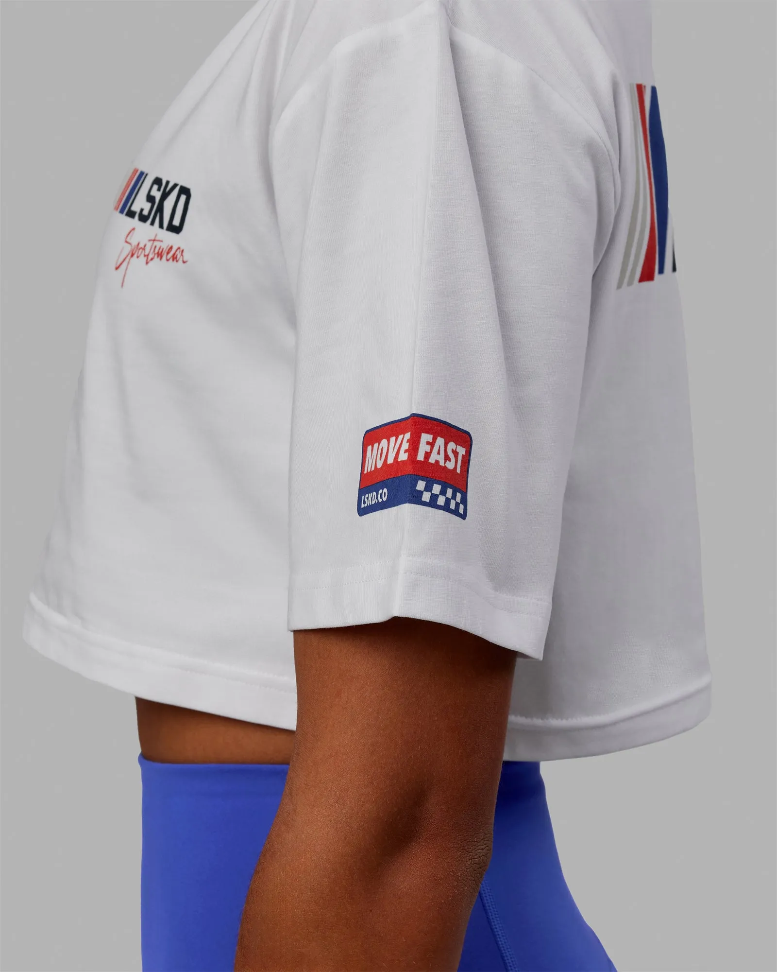White-Navy Cropped FLX Cotton Tee by Redline