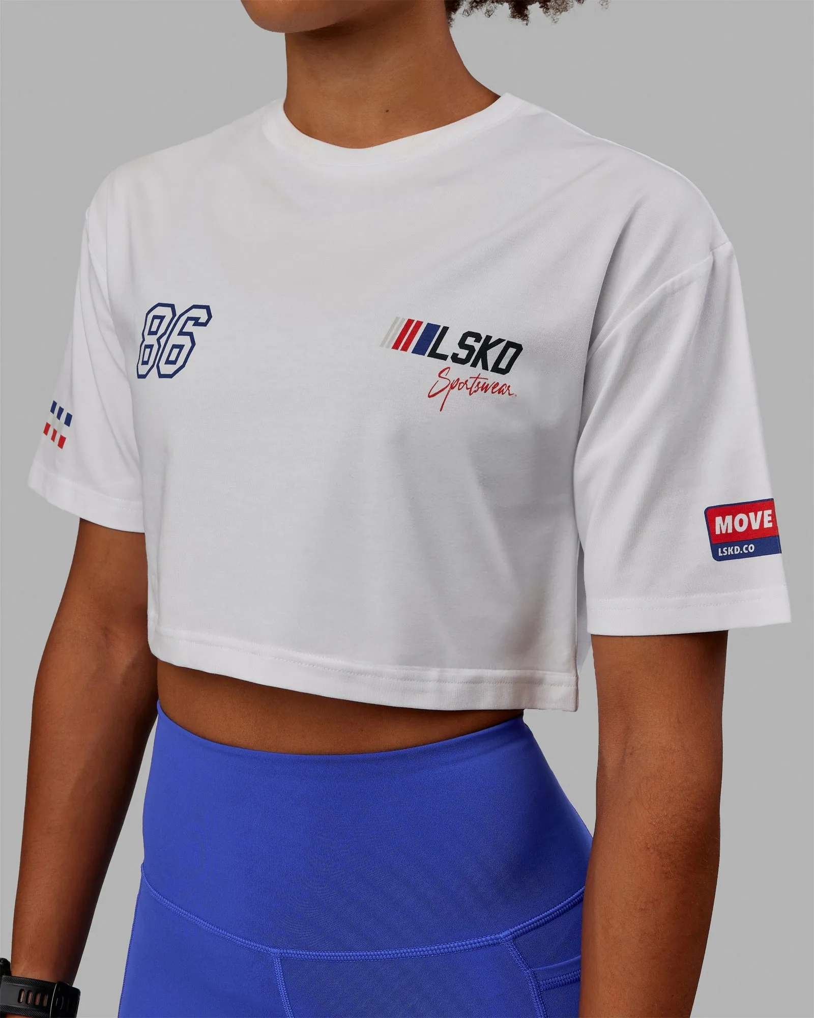 White-Navy Cropped FLX Cotton Tee by Redline
