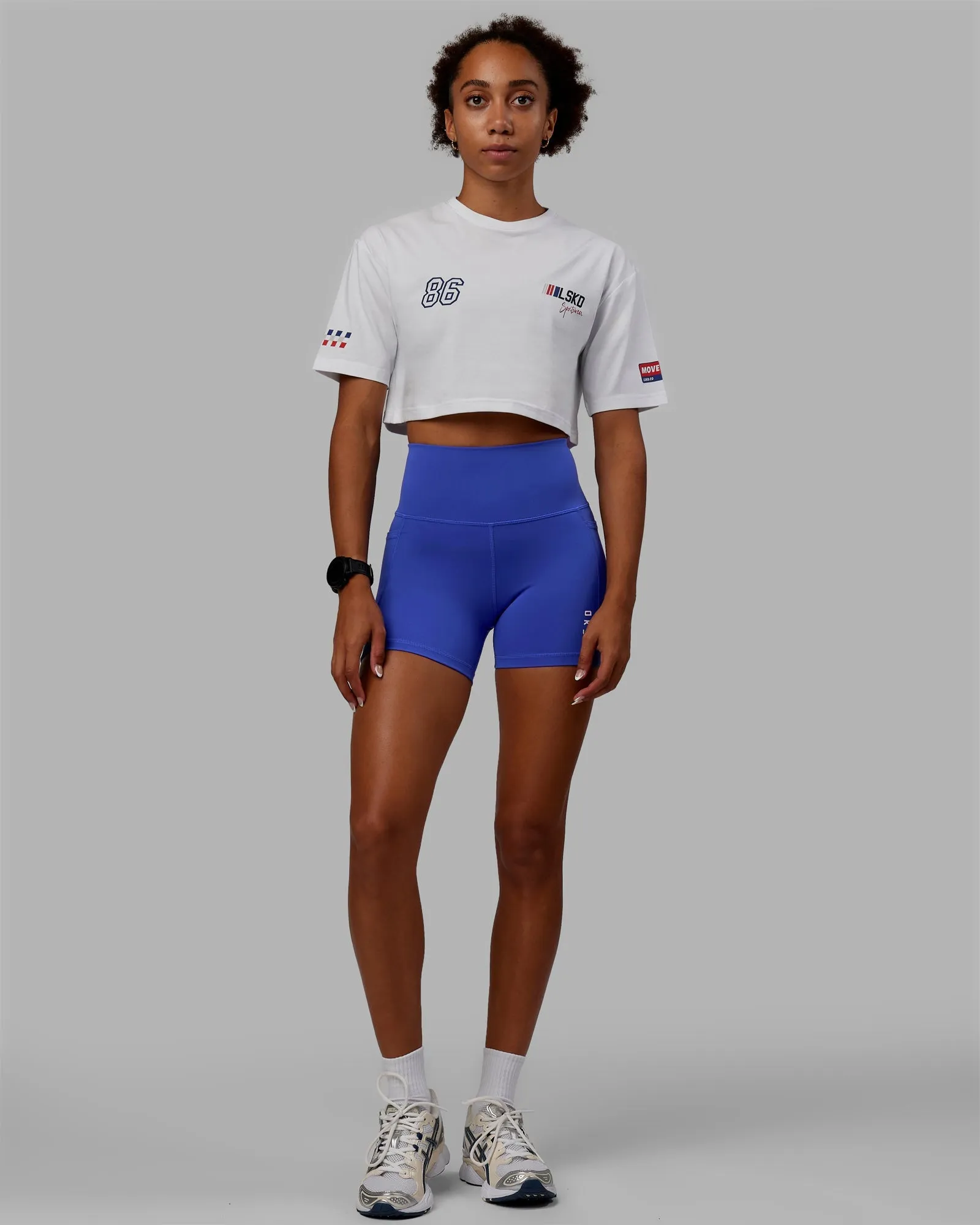 White-Navy Cropped FLX Cotton Tee by Redline