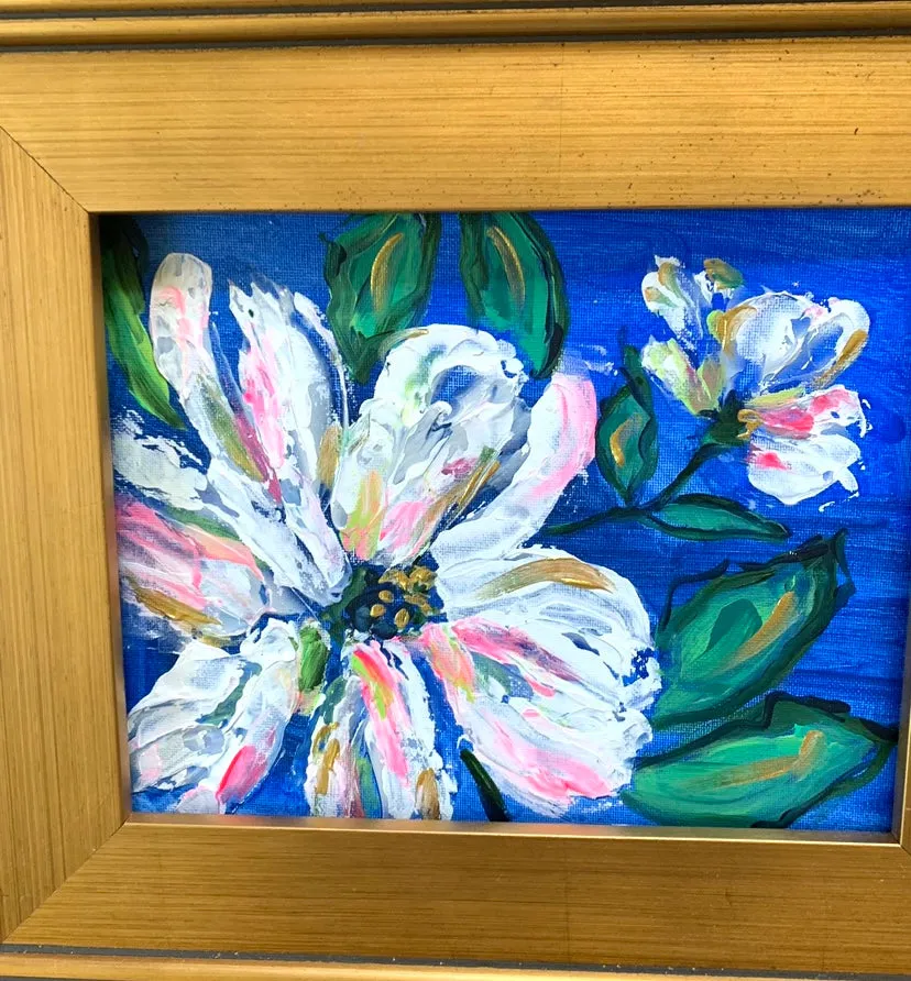 SALE White Magnolia on a blue background 13x15"