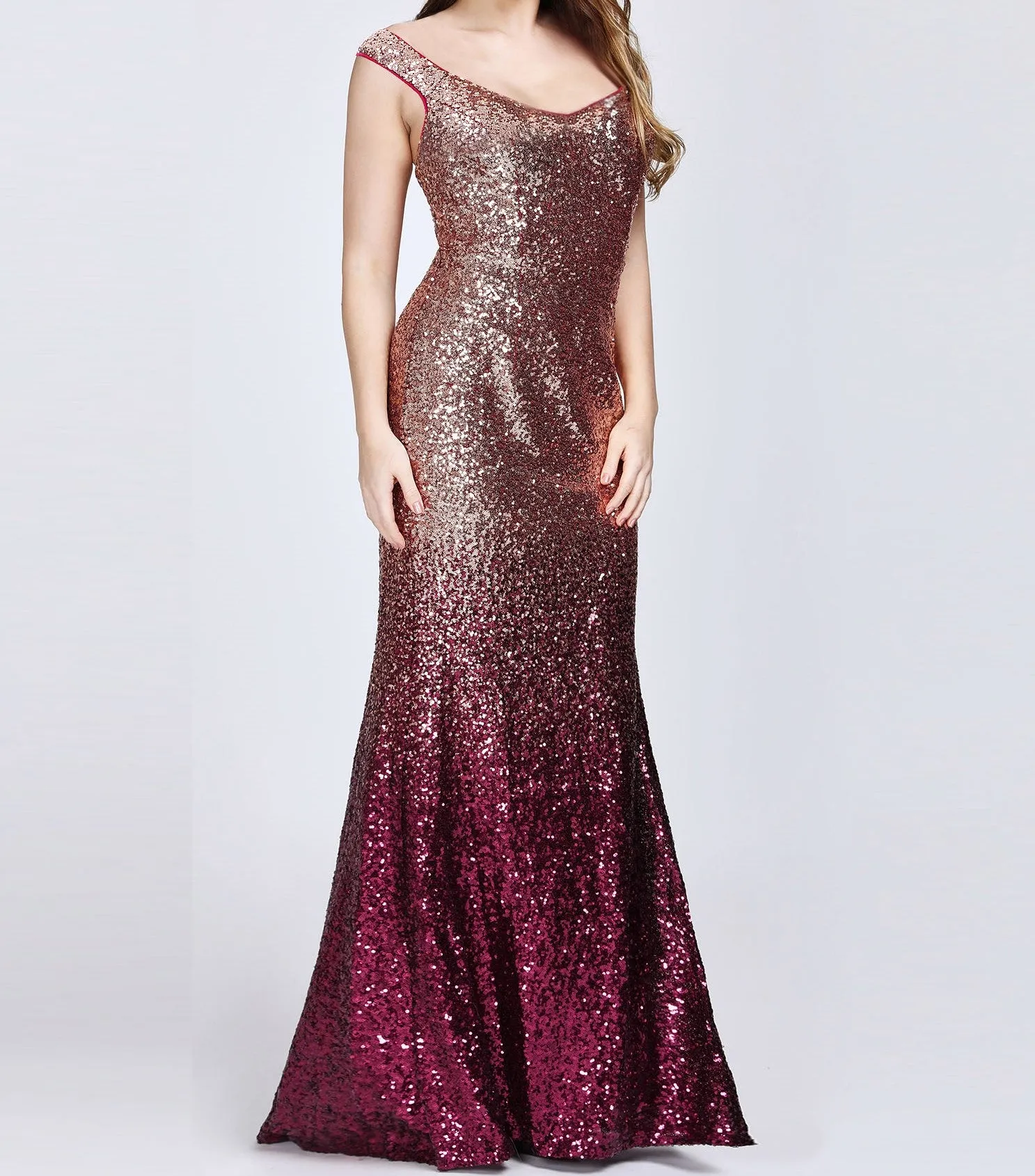 Sequins Two Tone Fit and Flair  Gown  Size 14 Style 1008999