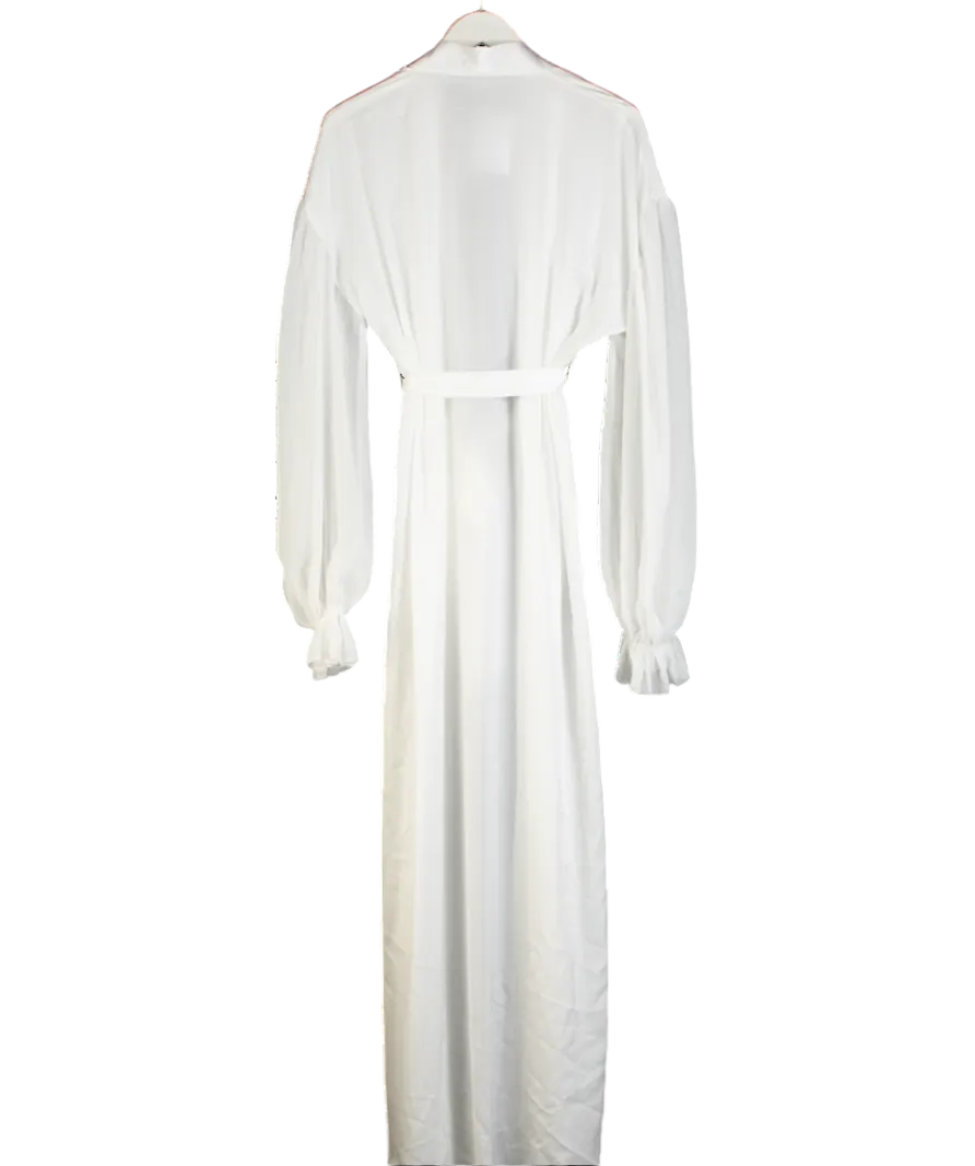 Six Stories White Chiffon Sleeve Satin Maxi Robe UK S