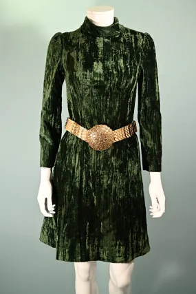 SOLD 60s Dark Green Crushed Velvet Dress