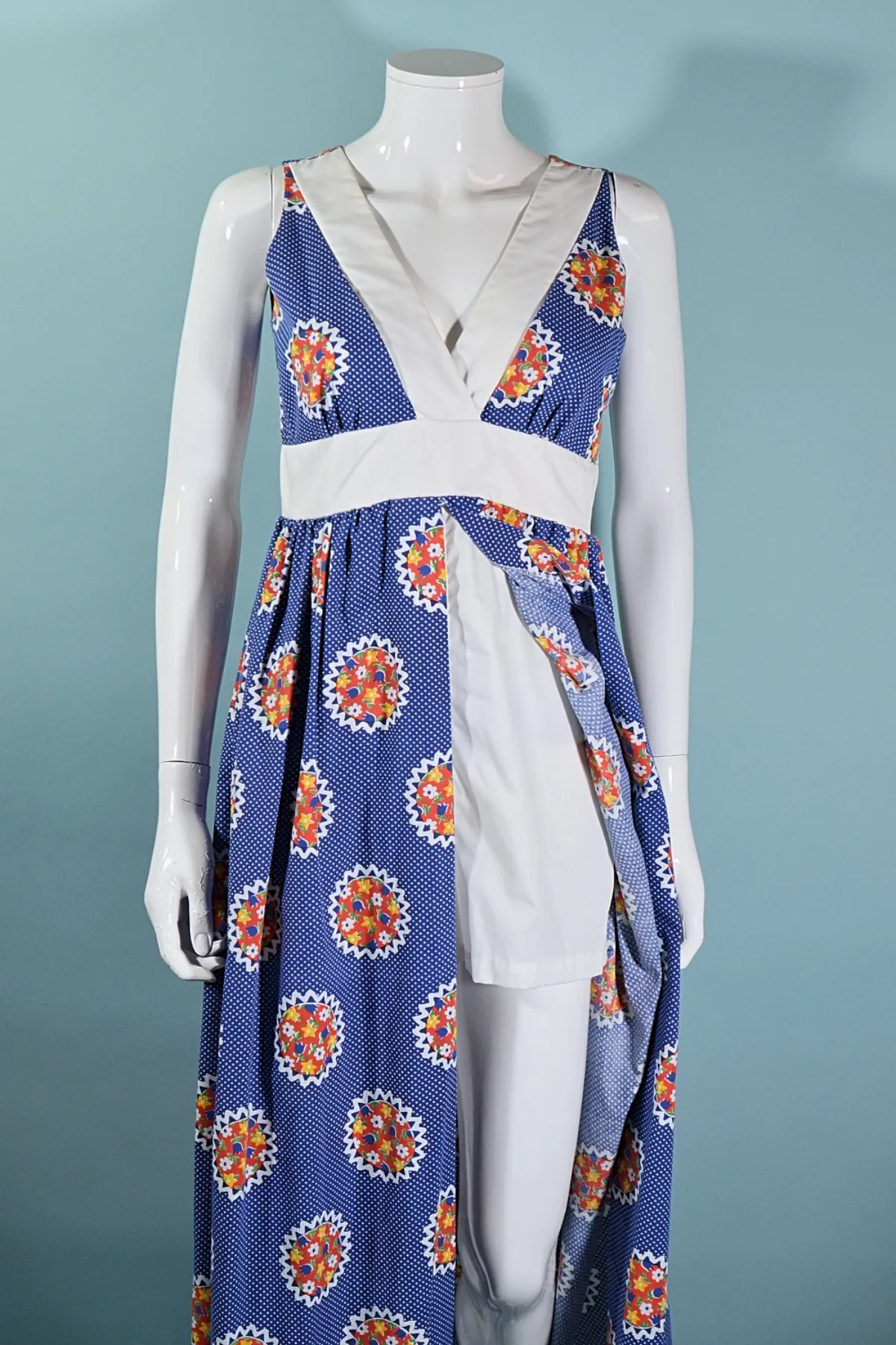 SOLD  70s Sleeveless Maxi Dress w/Attached Shorts, by Montgomery Ward M