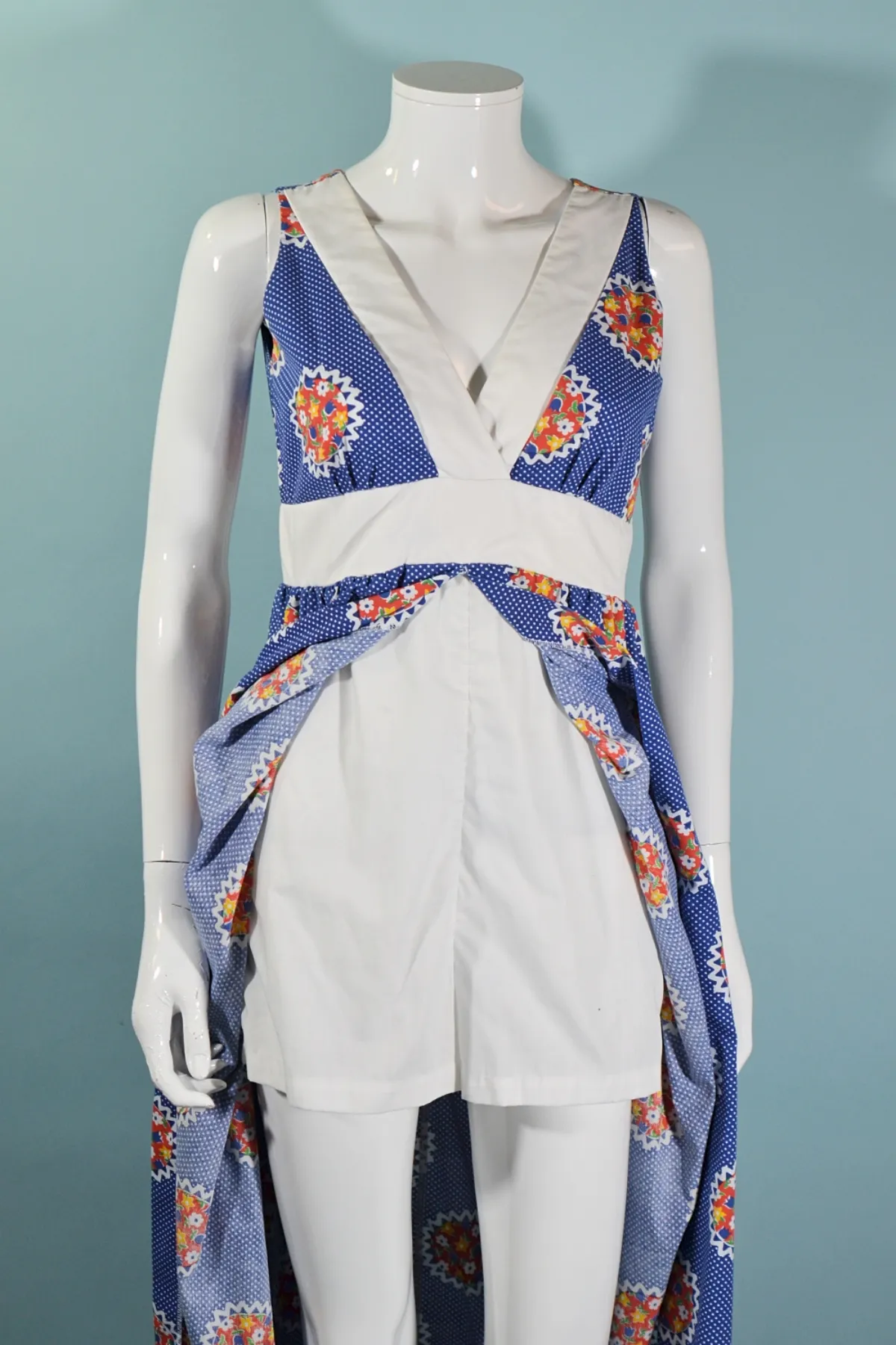 SOLD  70s Sleeveless Maxi Dress w/Attached Shorts, by Montgomery Ward M