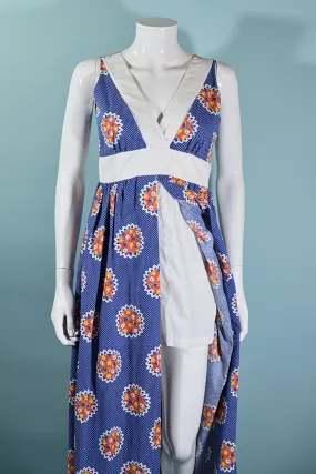 SOLD  70s Sleeveless Maxi Dress w/Attached Shorts, by Montgomery Ward M