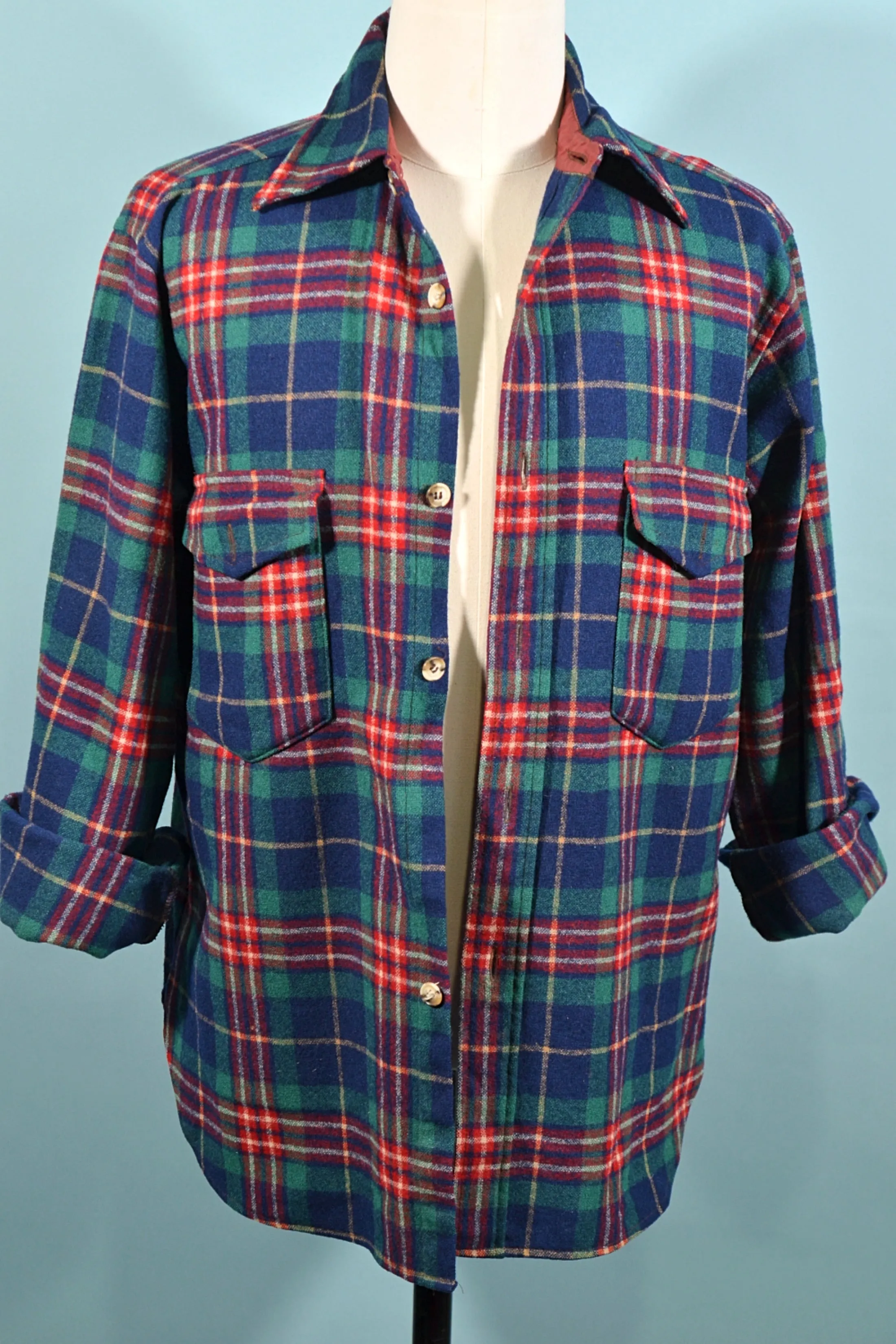 SOLD Pendleton Blue/Green Wool Tartan Plaid Shirt M