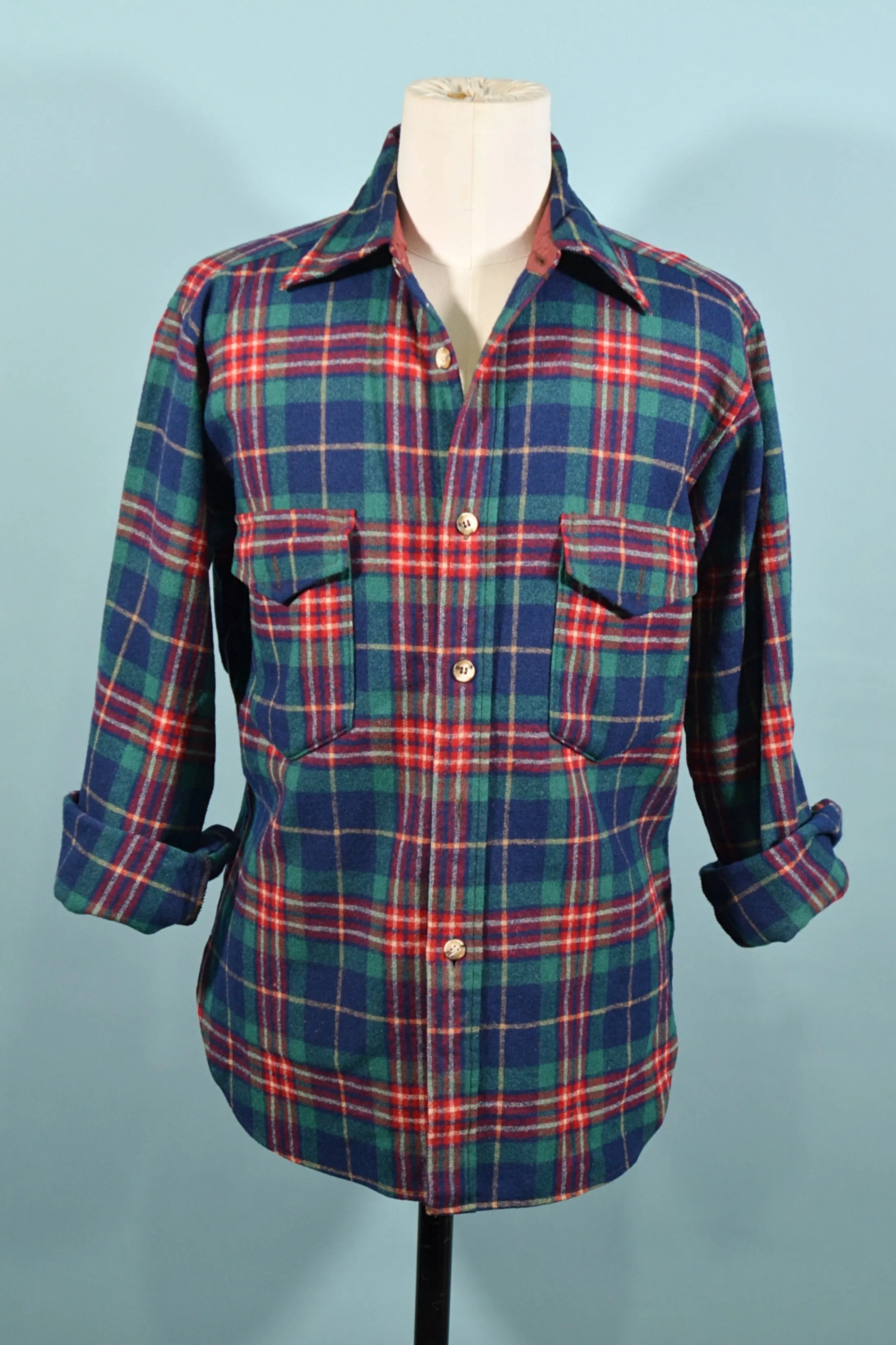 SOLD Pendleton Blue/Green Wool Tartan Plaid Shirt M