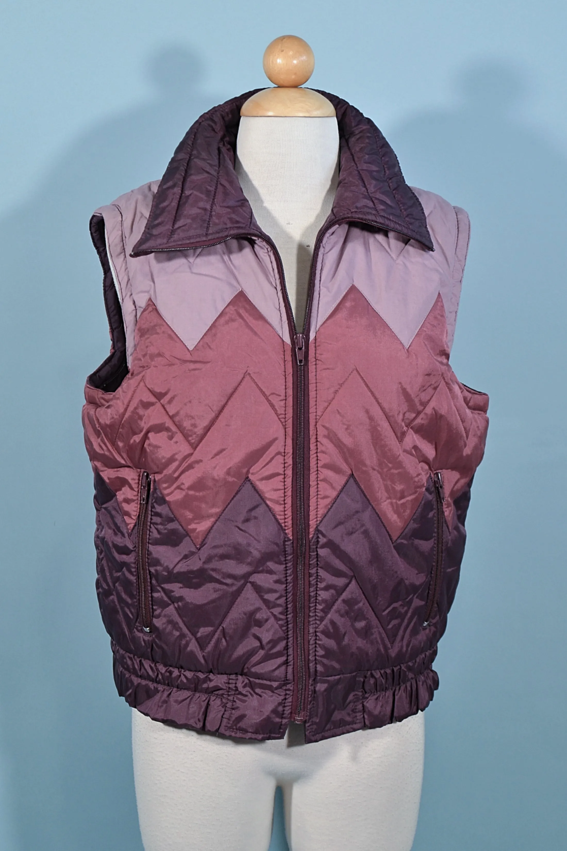 SOLD Vintage Puffer Vest, Chevron Pattern M