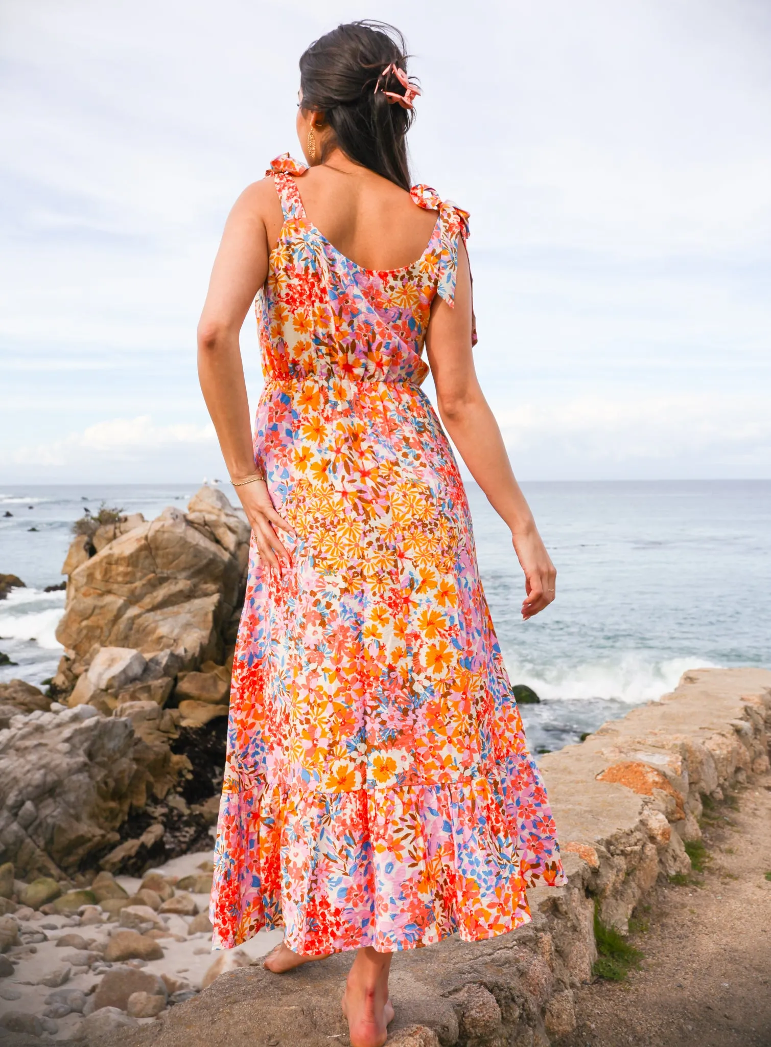 Spring Dream Floral Maxi Dress - Coral/Multi