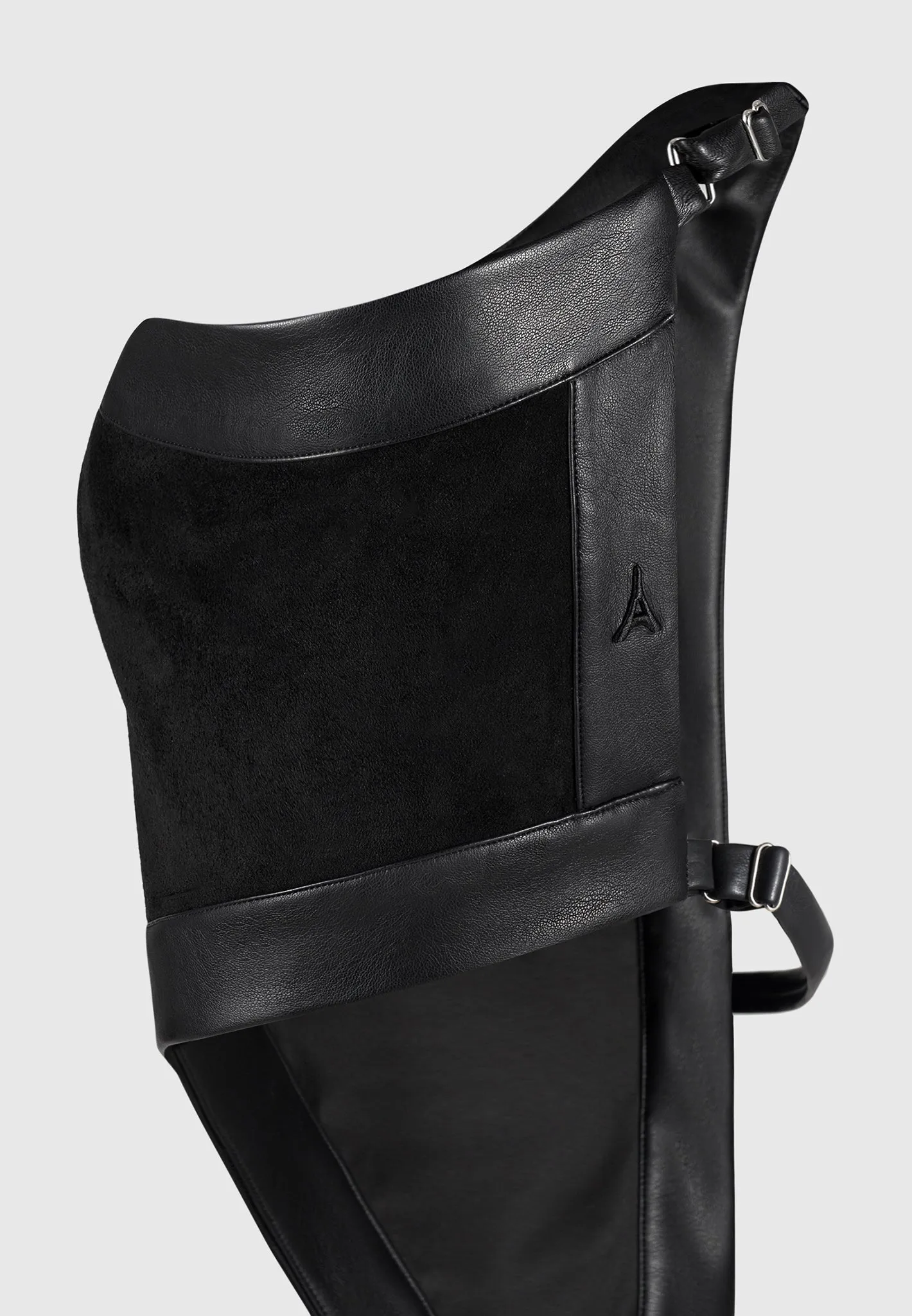 Suede & Leather Asymmetric Backless Top - Black