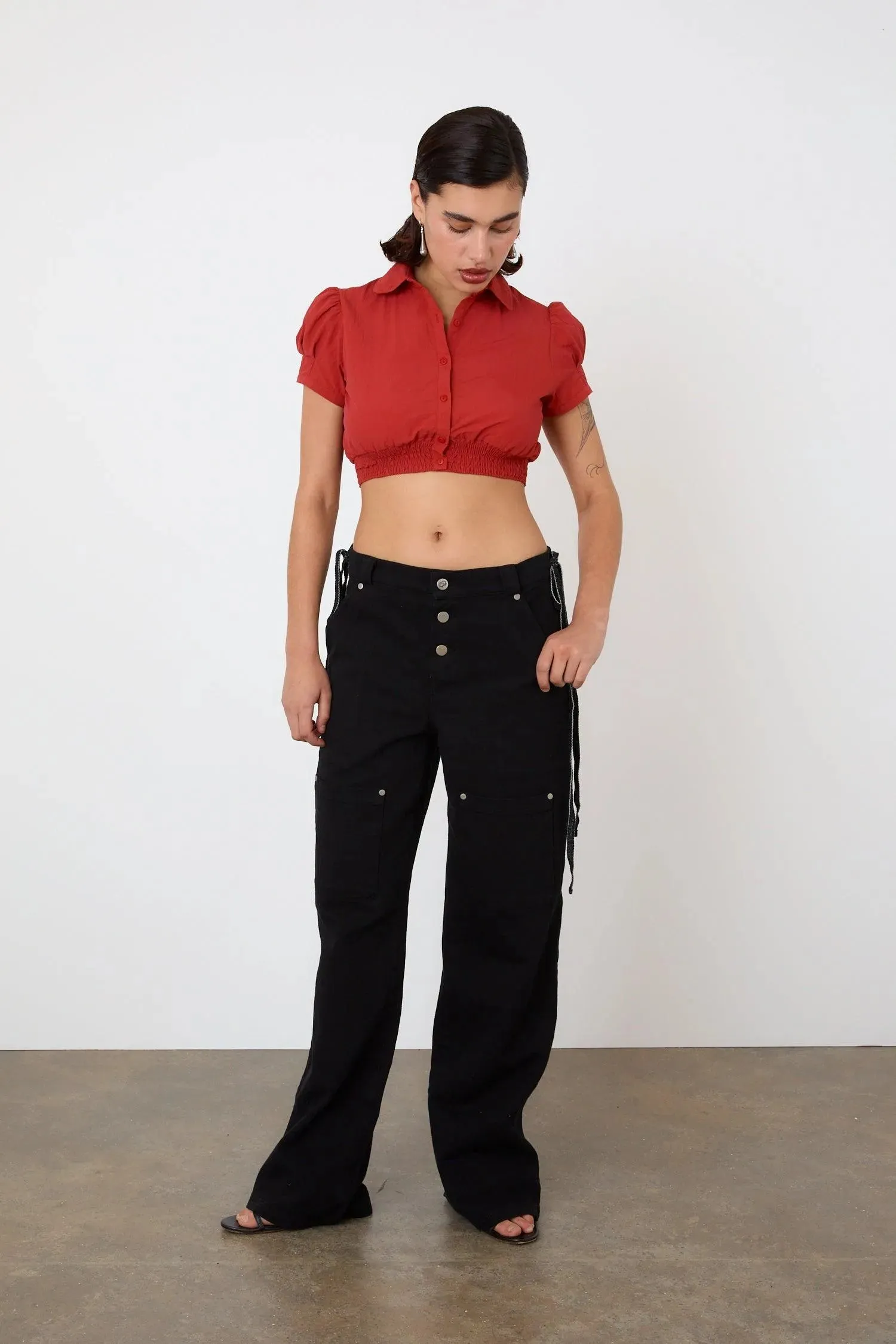 The Deba Cropped Shirt, Tomato
