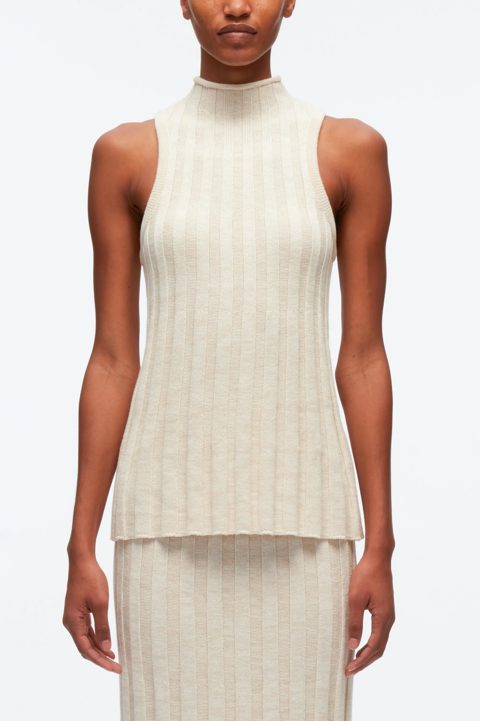 Womens Sleeveless Rib Knit Travel Mockneck Tank Top