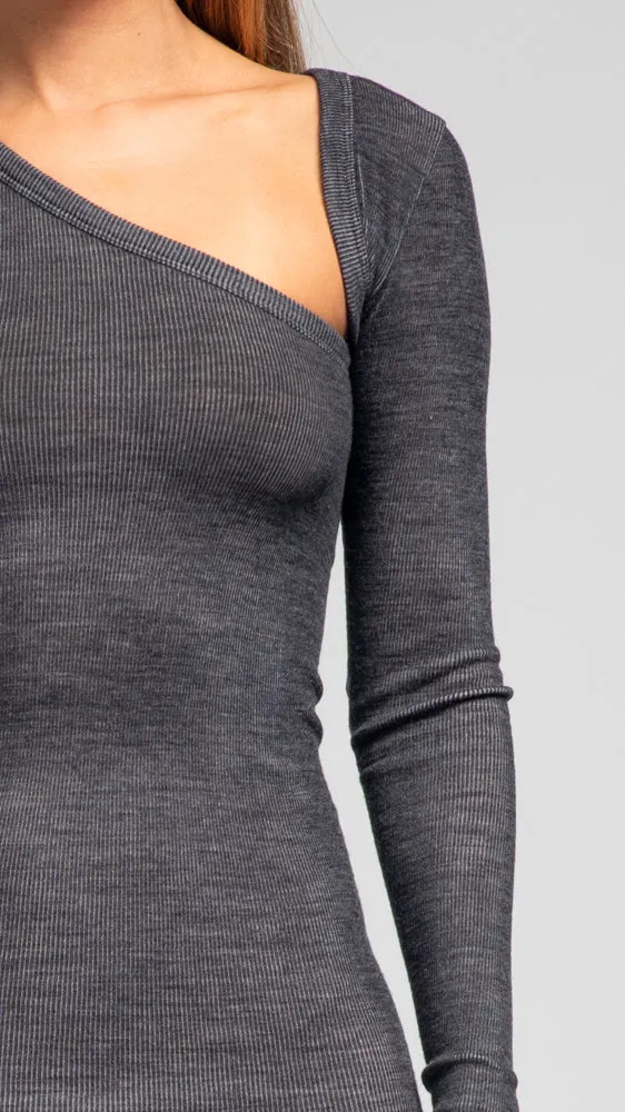 Tubular Merino Asym Dress - Charcoal