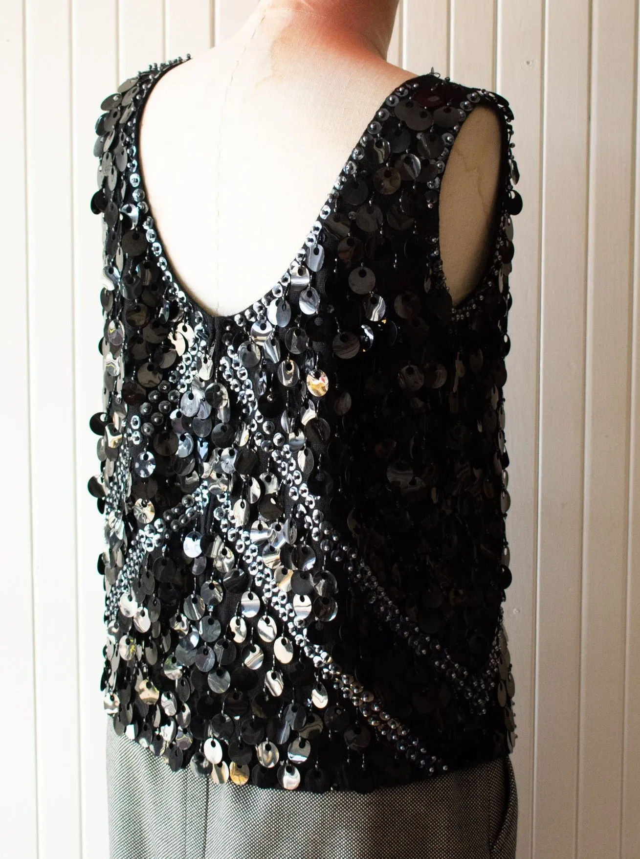 Vintage 1960s Space Age Beaded Wool Top Medium
