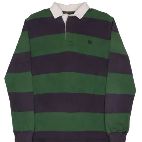 VINTAGE CHAPS RALPH LAUREN BLUE & GREEN STRIPED RUGBY POLO SHIRT 1990S SMALL