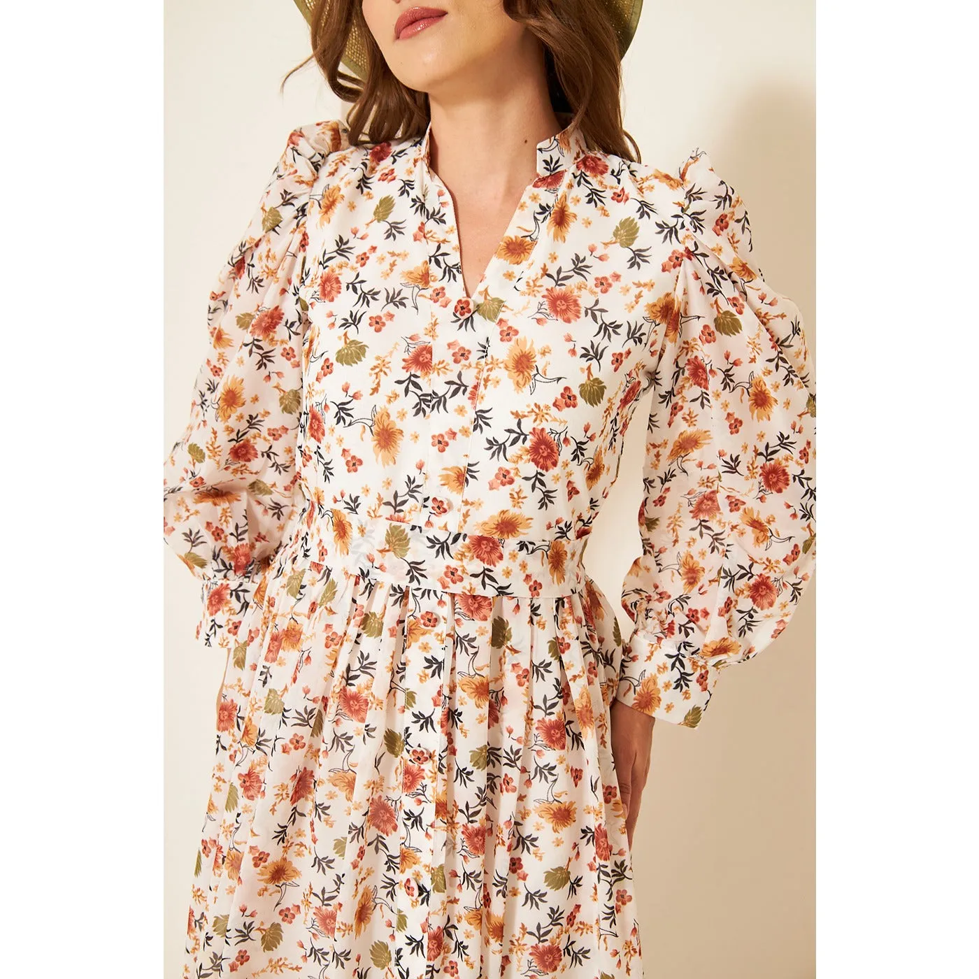White Chiffon Floral Shirt Dress