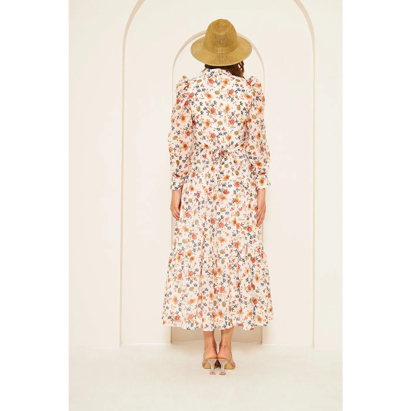 White Chiffon Floral Shirt Dress