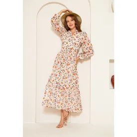 White Chiffon Floral Shirt Dress