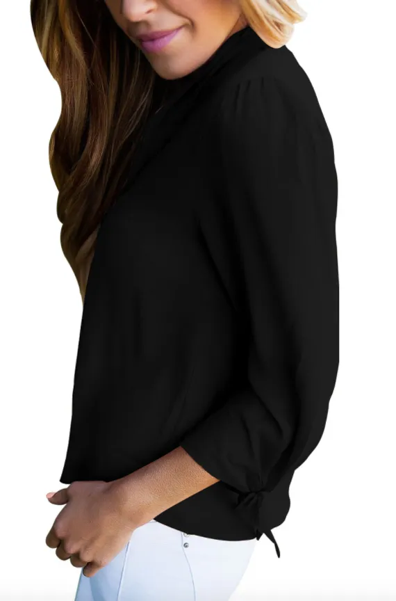 Womens Black Chiffon Blouse with Scarf