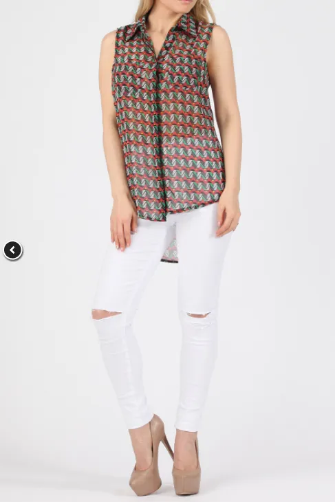 Womens Tribal Print Chiffon Shirt