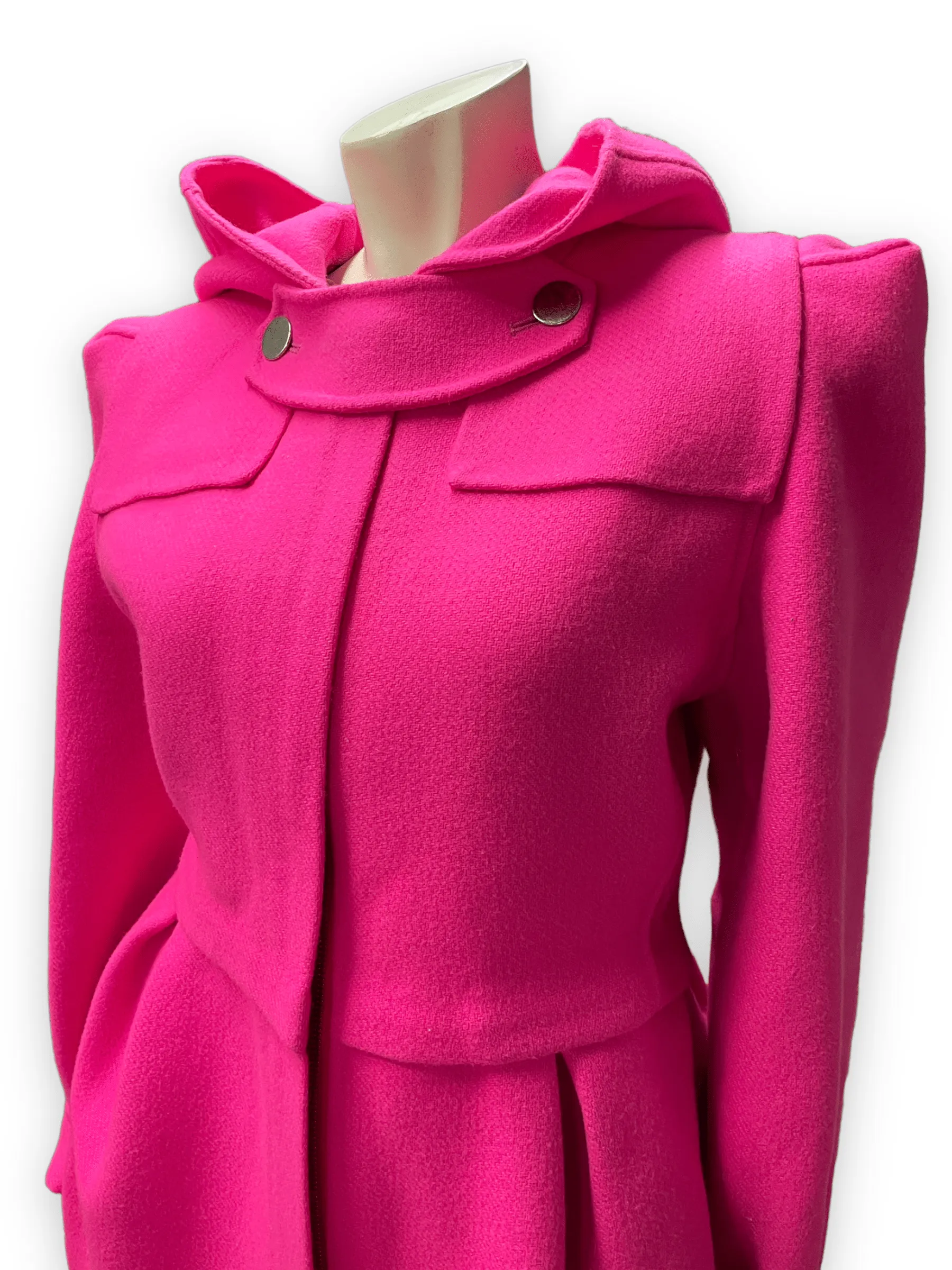 Y2K Fall 2009 Marc Jacobs Hot Pink Hooded Wool Coat Size S